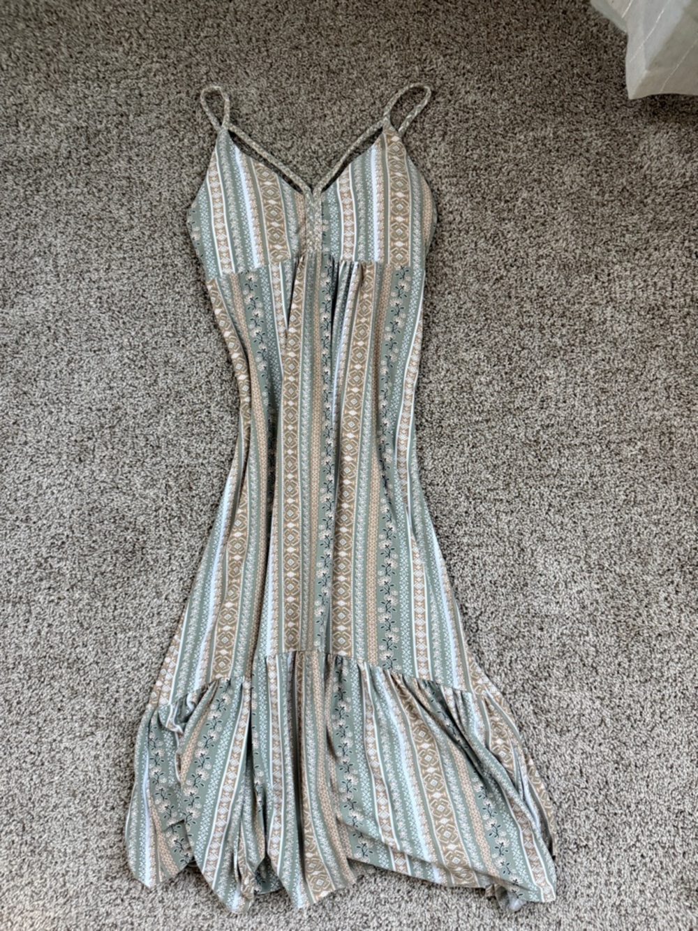 Derek Heart Striped Maxi Dress in Sage and Cream